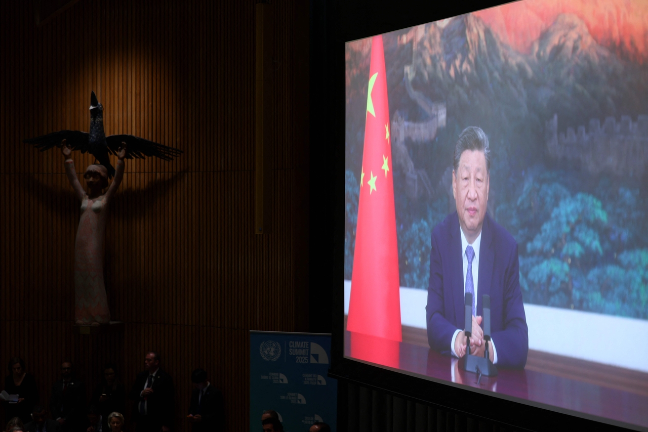 China's President Xi Jinping speaks remotely during the "Climate Summit 2025" on the sidelines of the United Nations General Assembly at the UN headquarters in New York, Wednesday. (AFP-Yonhap)