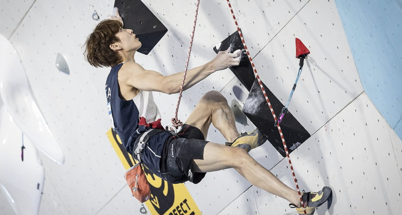 Lee Do-hyun of South Korea competes in the men's lead final at the International Federation of Sport Climbing World Cup in Madrid on July 19, 2025. (Yonhap)