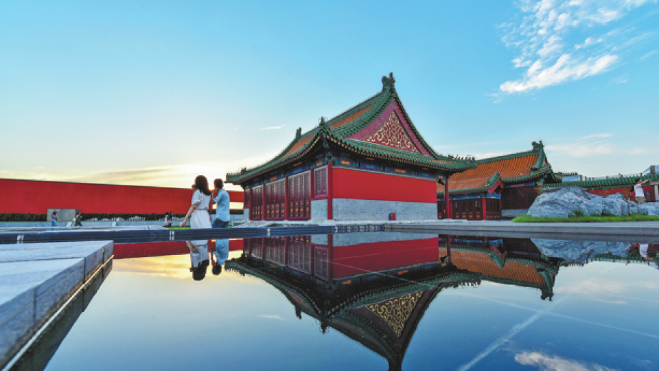 The newly restored Longfu Temple dominates the commercial street named after it in Beijing.    (China Daily)