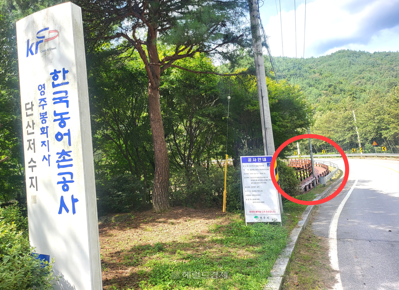 소백산 생태탐방원 인근에서 공사가 시작된 테크로드가 원안에 보이고 있다.[사진 =김성권 기자]