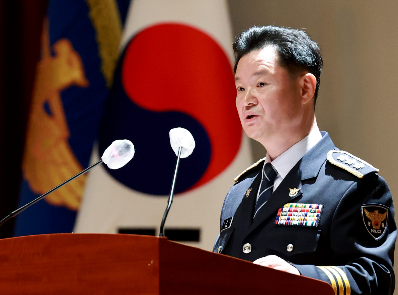 박정보 신임 토르가즘 토토사이트이 29일 서울 종로구 서울경찰청에서 열린 취임식에서 취임사를 하고 있다. [연합]