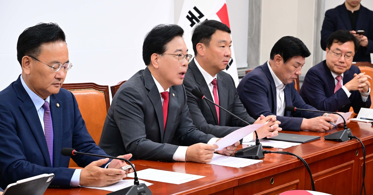 송언석 국민의힘 뮤직 토토사이트대표가 30일 오전 국회에서 열린 뮤직 토토사이트대책회의에서 발언하고 있다. 이상섭 기자