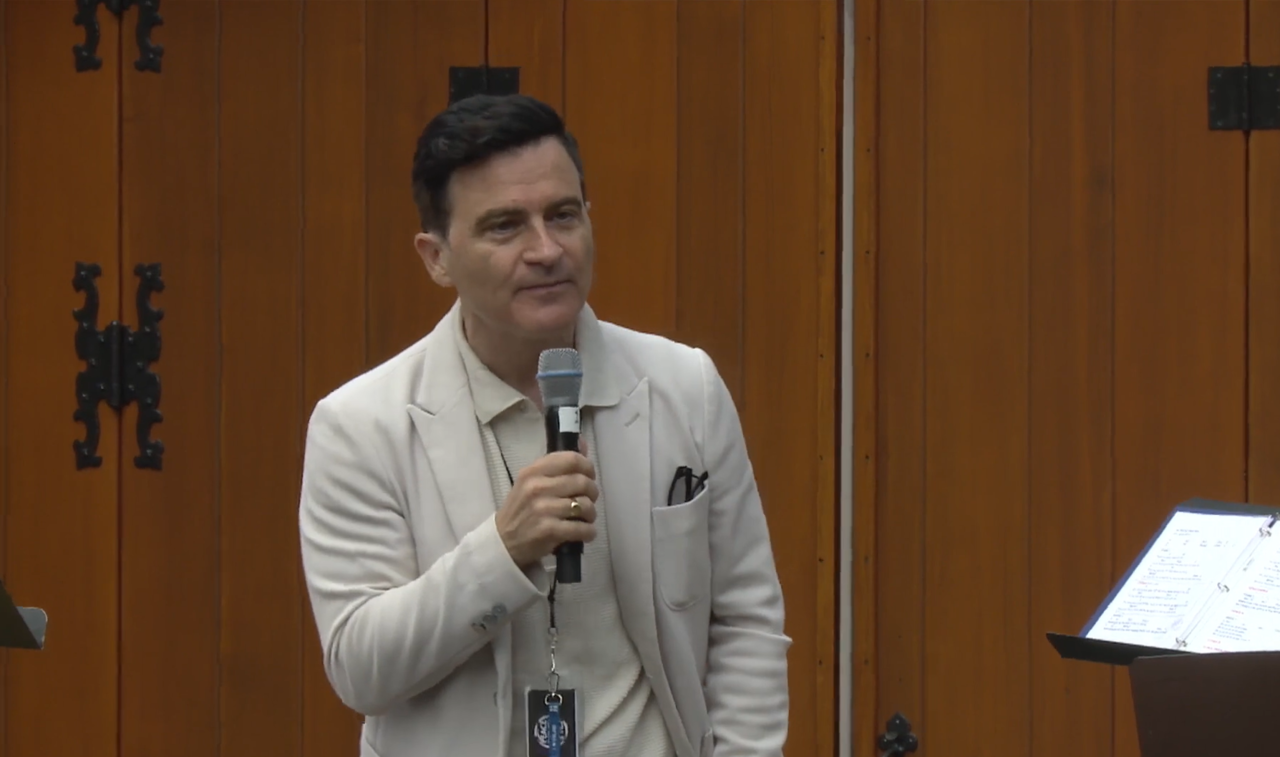 Demian Dunkley, a senior US Unification Church official, gives a sermon at a church facility in New York on Sept. 21, local time. (Screen capture from Universal Peace Federation)