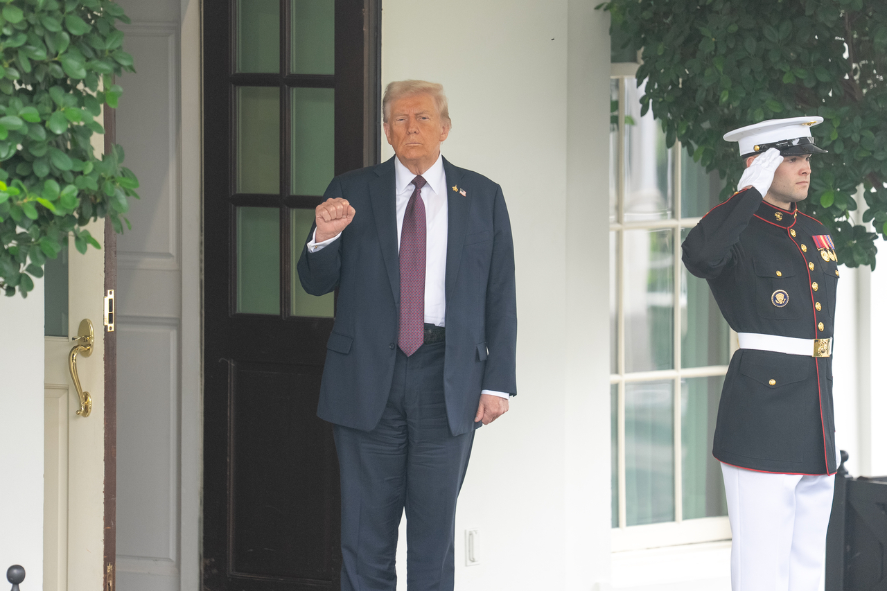 US President Donald Trump is seen at the White House in Washington, DC on Monday. Trump, said on Monday he would impose a 100-percent tariff on all movies produced outside of the United States. (Xinhua-Yonhap)