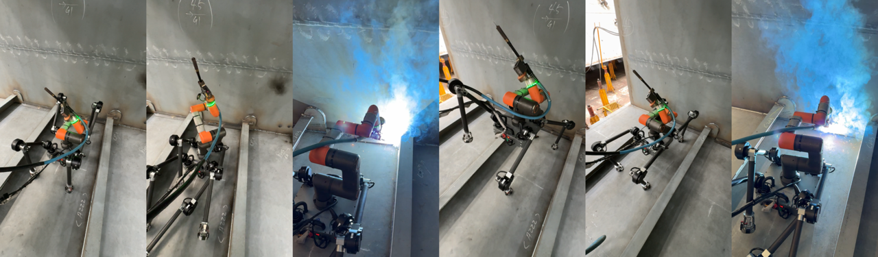 In this composite image, a quadruped wall-climbing robot developed by Diden Robotics goes through a series of performance tests. (KAIST)