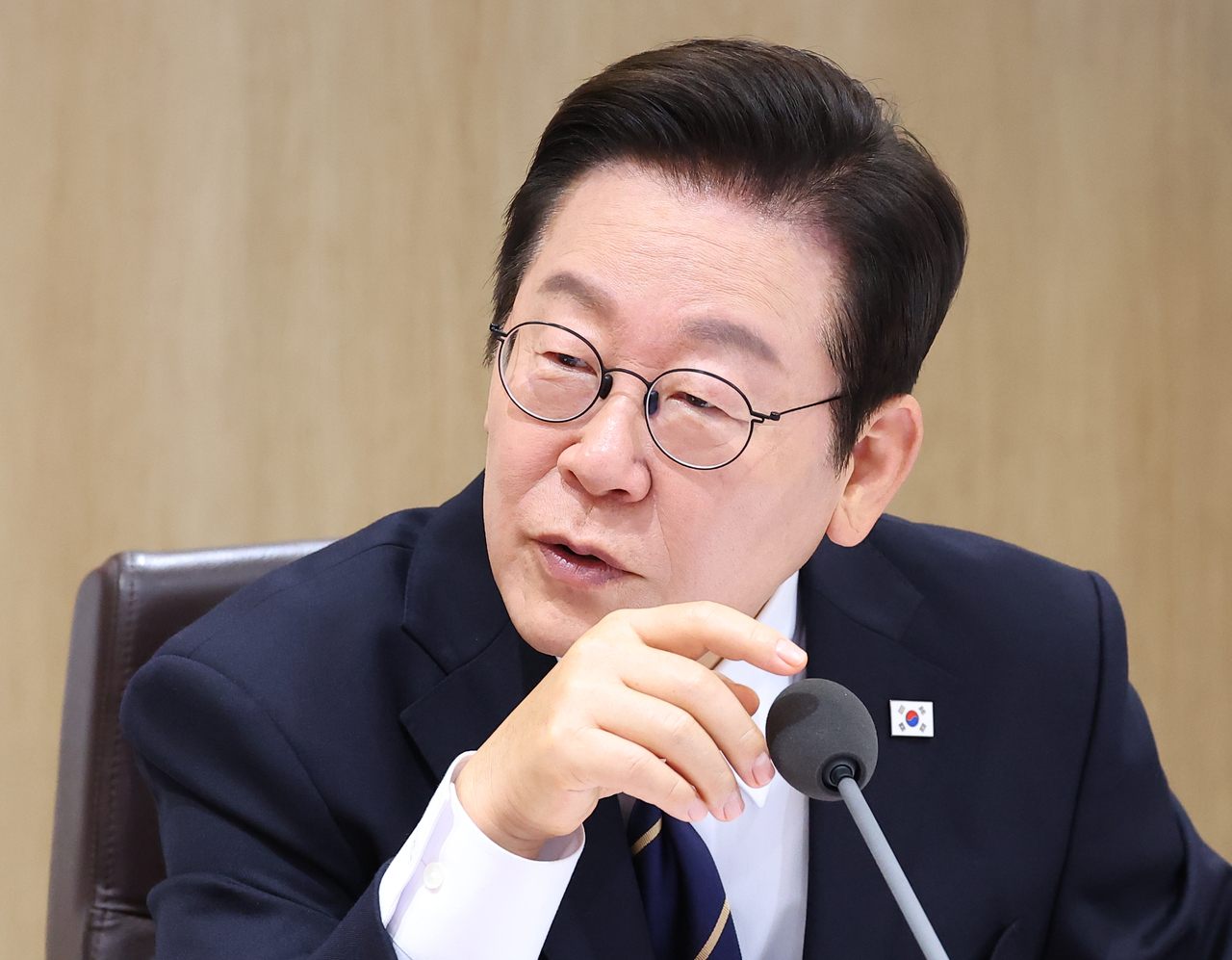 President Lee Jae Myung speaks during a Cabinet meeting at the presidential office in Seoul on Tuesday. (Yonhap)