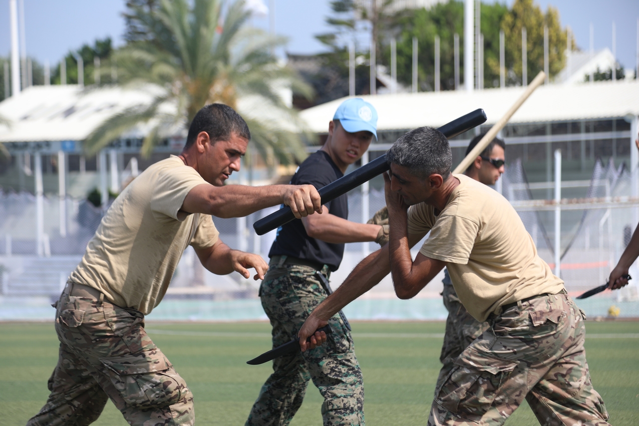 Soldiers of the Dongmyeong Unit conduct special martial arts training at their base in Lebanon as part of a Coordinated Training Activity with the Lebanese Armed Forces. (Joint Chiefs of Staff)