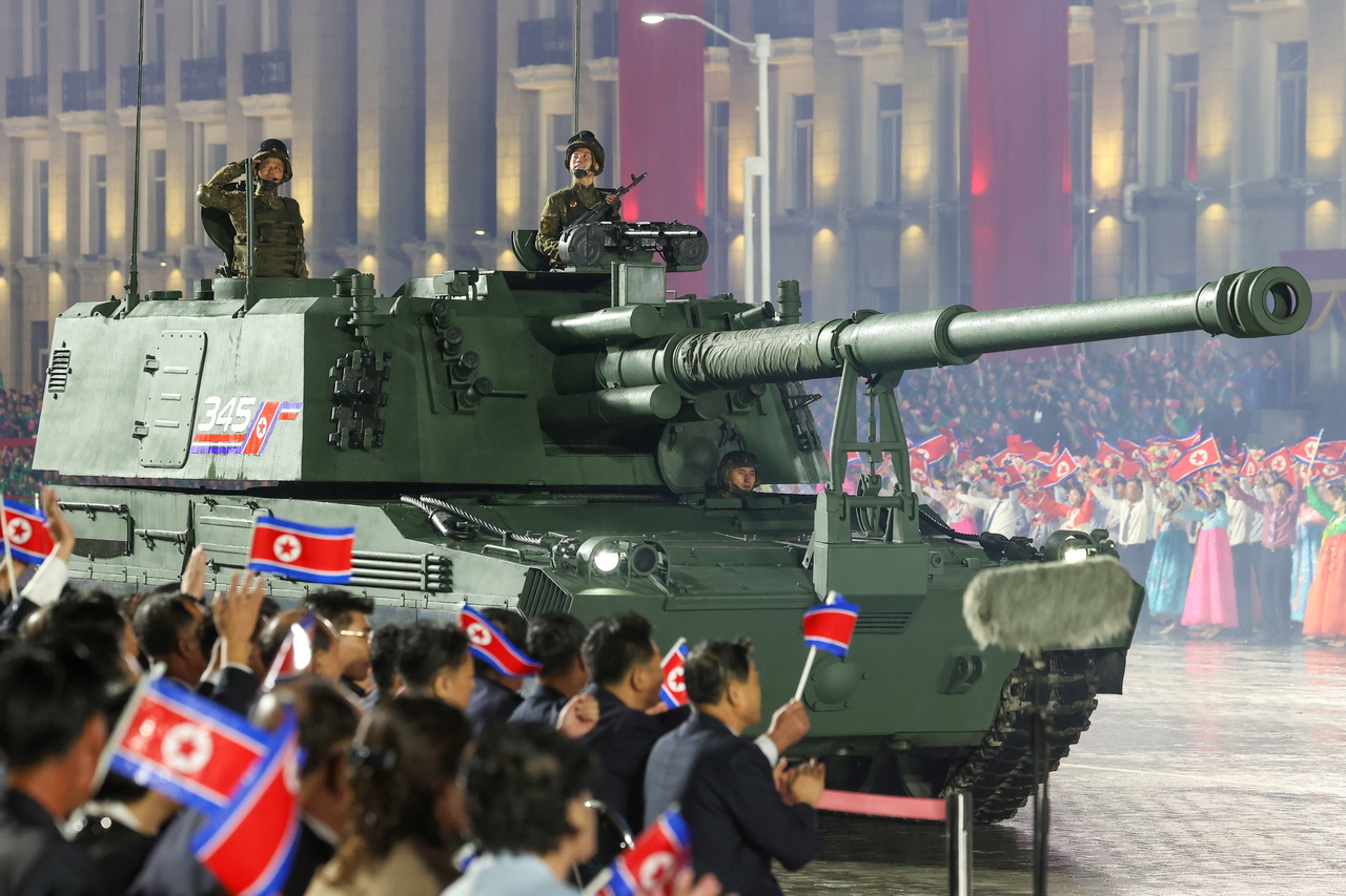 Military hardware takes part in a military parade in Pyongyang's Kim Il Sung Square marking the 80th anniversary of the founding of the Workers' Party of Korea. (TASS via Yonhap)