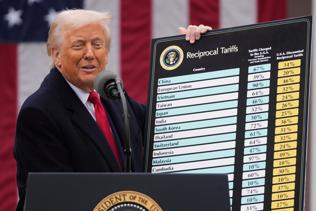 US president Donald Trump speaks during an event to announce new tariffs in the Rose Garden at the White House in Washington on April 2.   AP-Yonhap