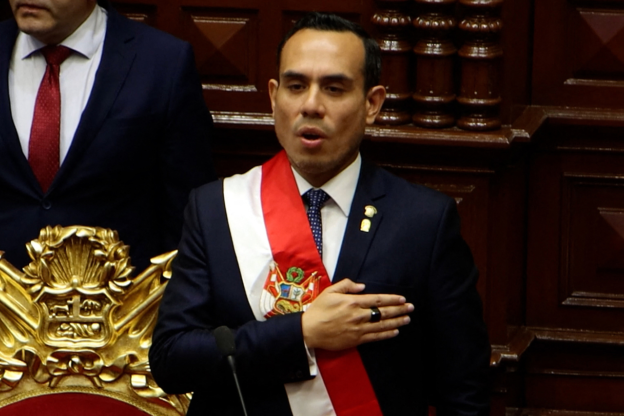 Peru's new interim president, Jose Jeri, is sworn in Lima, Peru, Friday. (AFP-Yonhap)