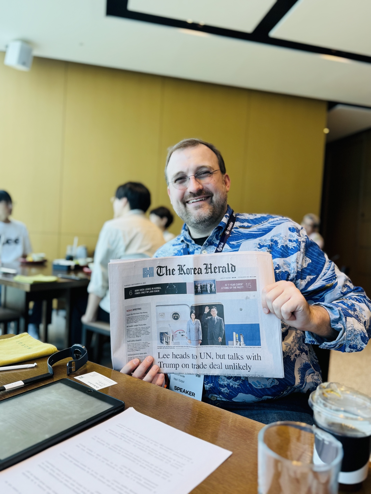 Charles Hoskinson, co-founder of the ethereum blockchain platform and CEO of Input Output speaks in an interview with The Korea Herald at Grand Walkerhill Seoul on Sept. 23. (Sanjay Kumar/ The Korea Herald)