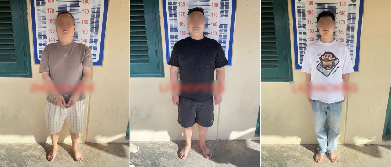 Three Chinese nationals, identified as prime suspects behind the murder of a Korean university student in his 20s in August, is seen detained at a prison in Cambodia. (Yonhap)