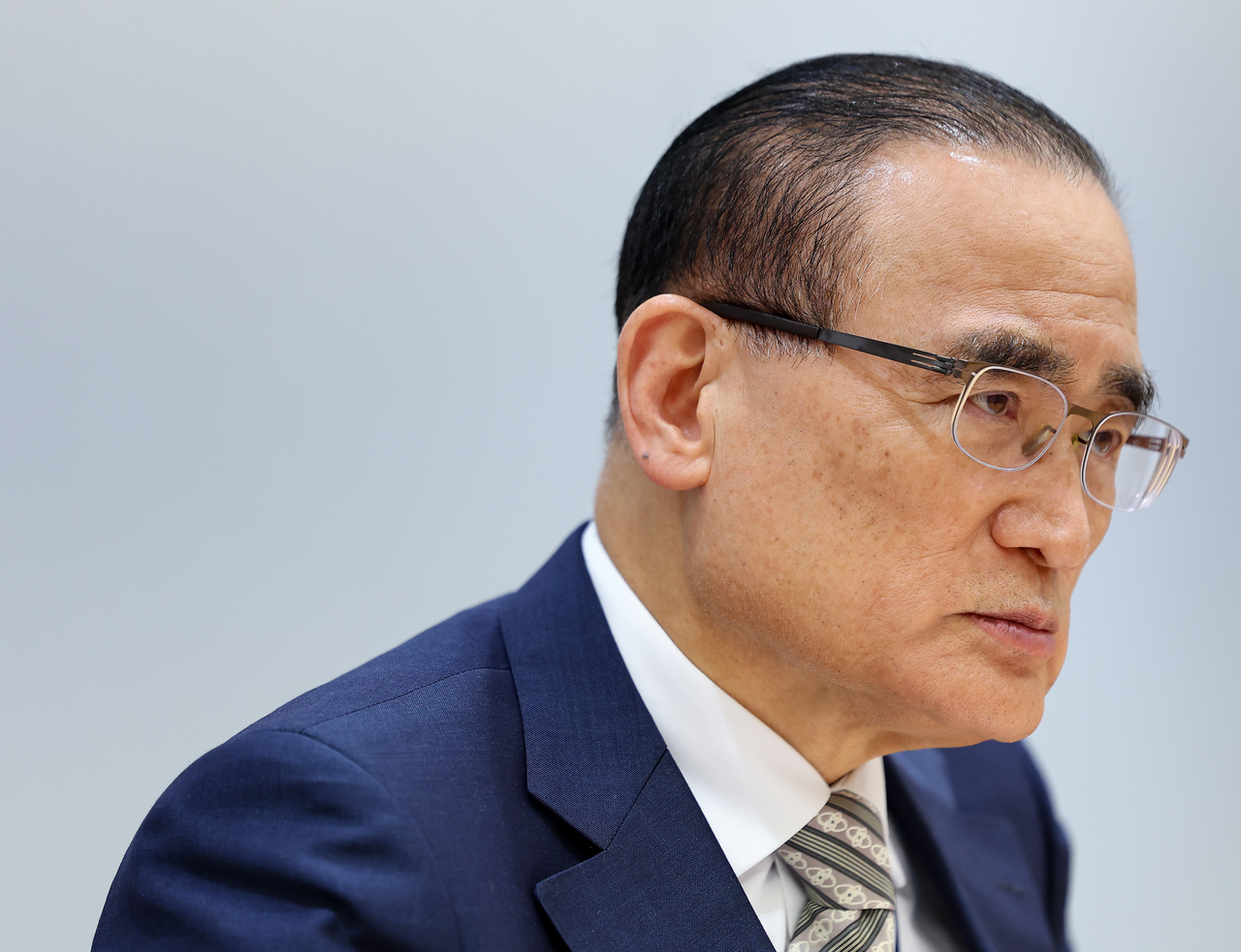This file photo taken Sept. 29, 2025, shows National Security Adviser Wi Sung-lac speaking during an interview with reporters in Seoul. (Yonhap)
