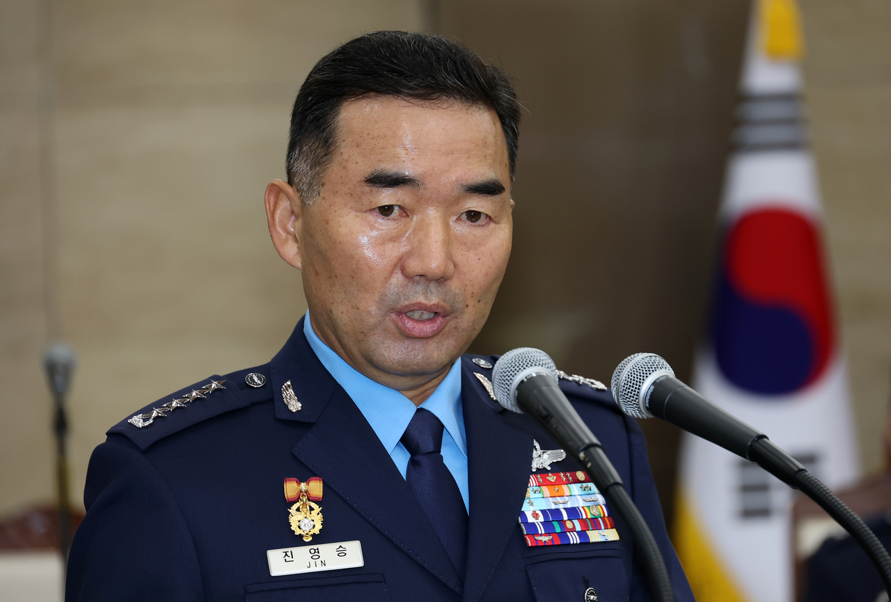 Jin Yong-sung, chair of South Korea's Joint Chiefs of Staff, answers a question by a lawmaker during a parliamentary audit held at the National Assembly on Tuesday. Yonhap