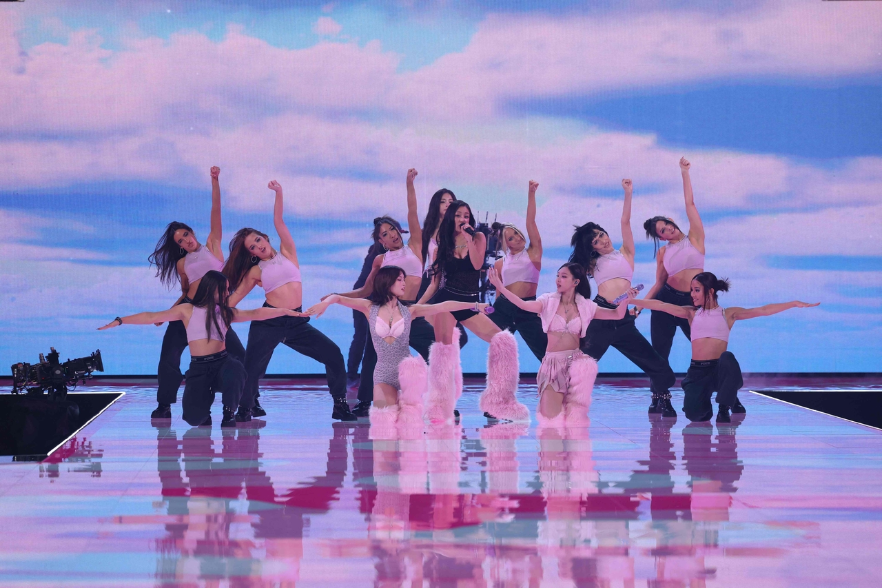 Twice performs during the 2025 Victoria's Secret Fashion Show in New York City, Wednesday (local time).  (AFP-Yonhap)