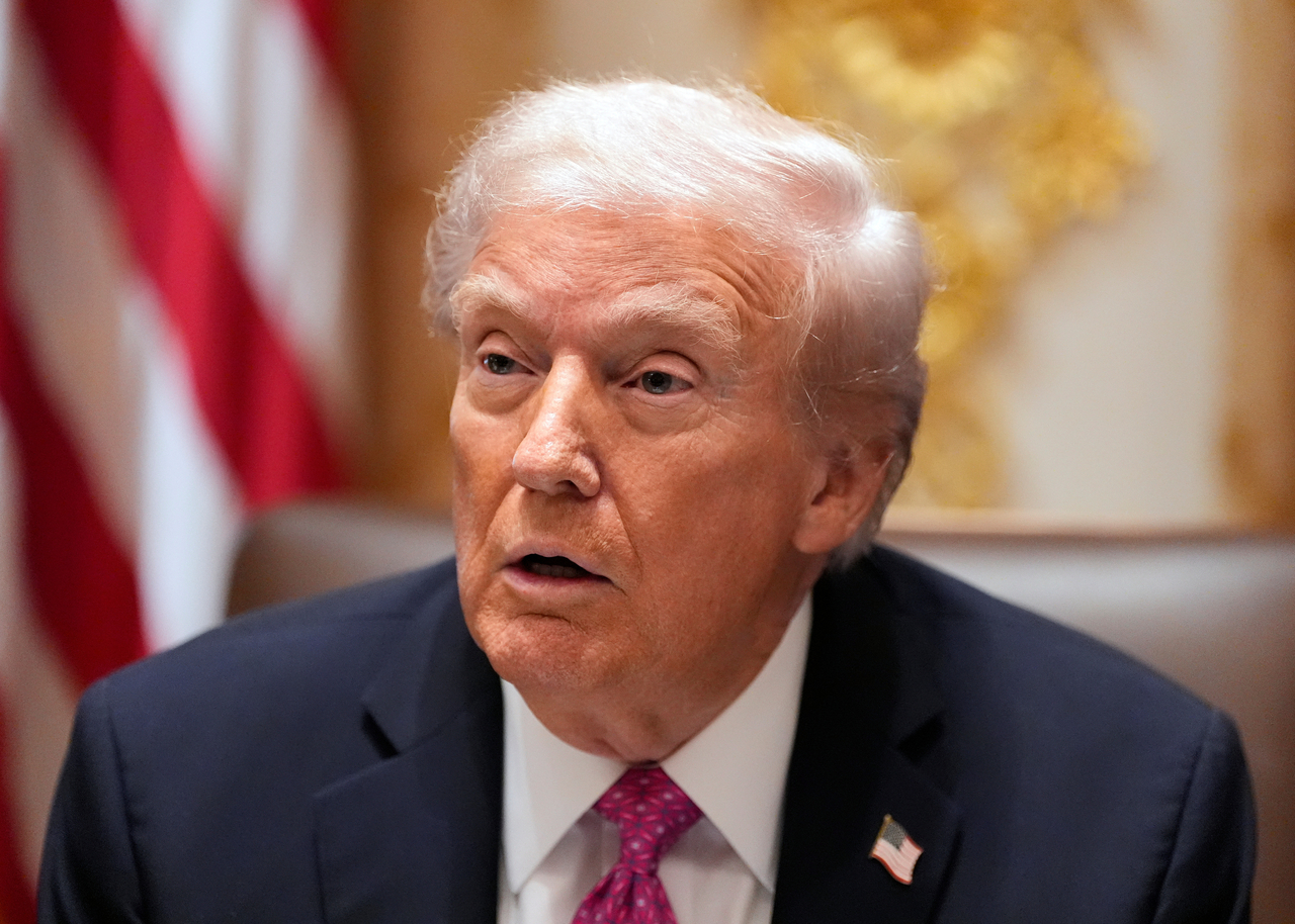 US President Donald Trump speaks before a lunch with Ukraine's President Volodymyr Zelenskyy in the Cabinet Room of the White House, Friday in Washington. (AP-Yonhap)