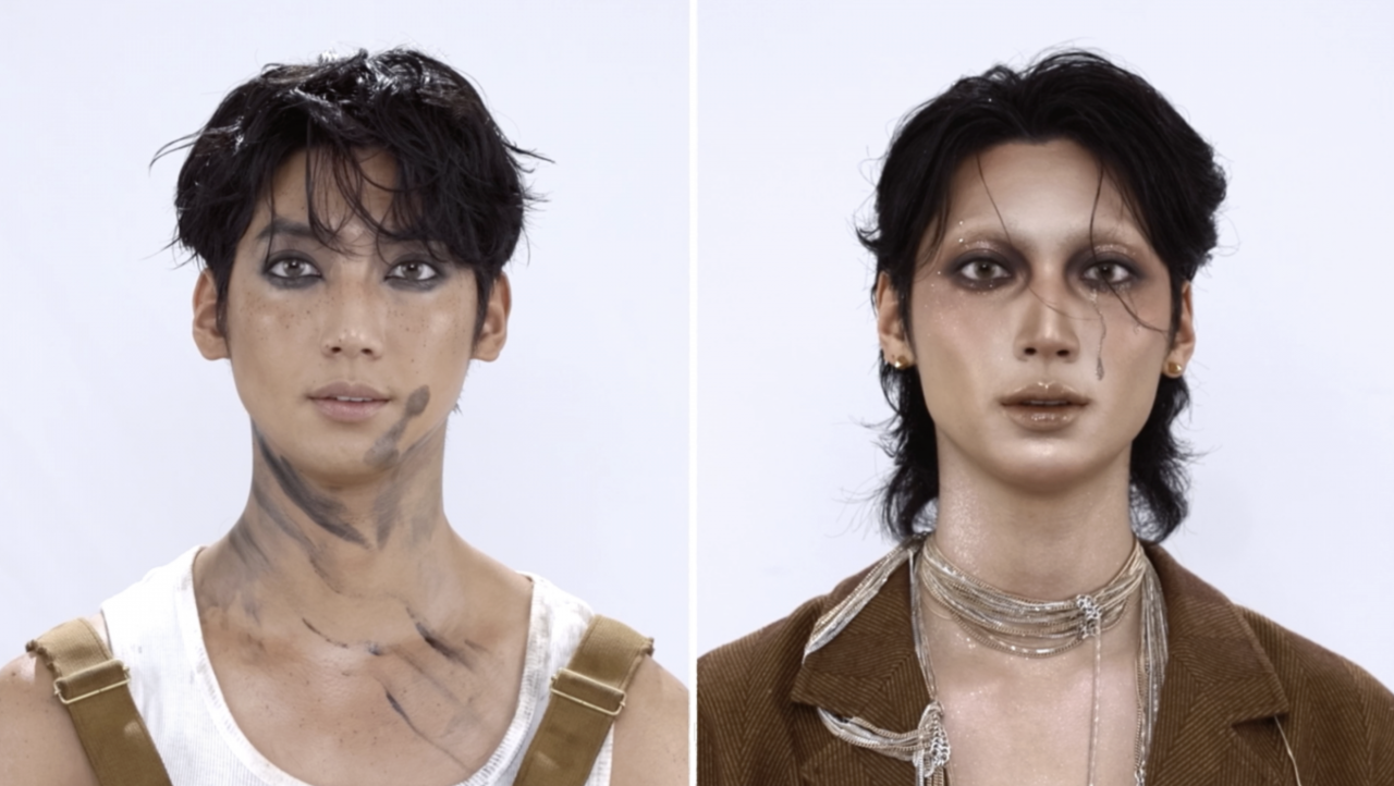 Twin models who were made up by two contestants under the theme “Glam Grunge” (Coupang Play)