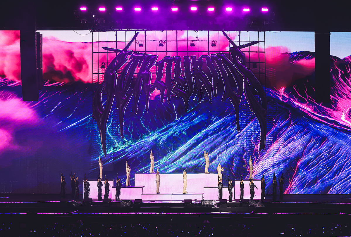 Stray Kids perform during their "Dominate: Celebrate" encore show at the Incheon Asiad Main Stadium on Sunday. (JYP Entertainment)