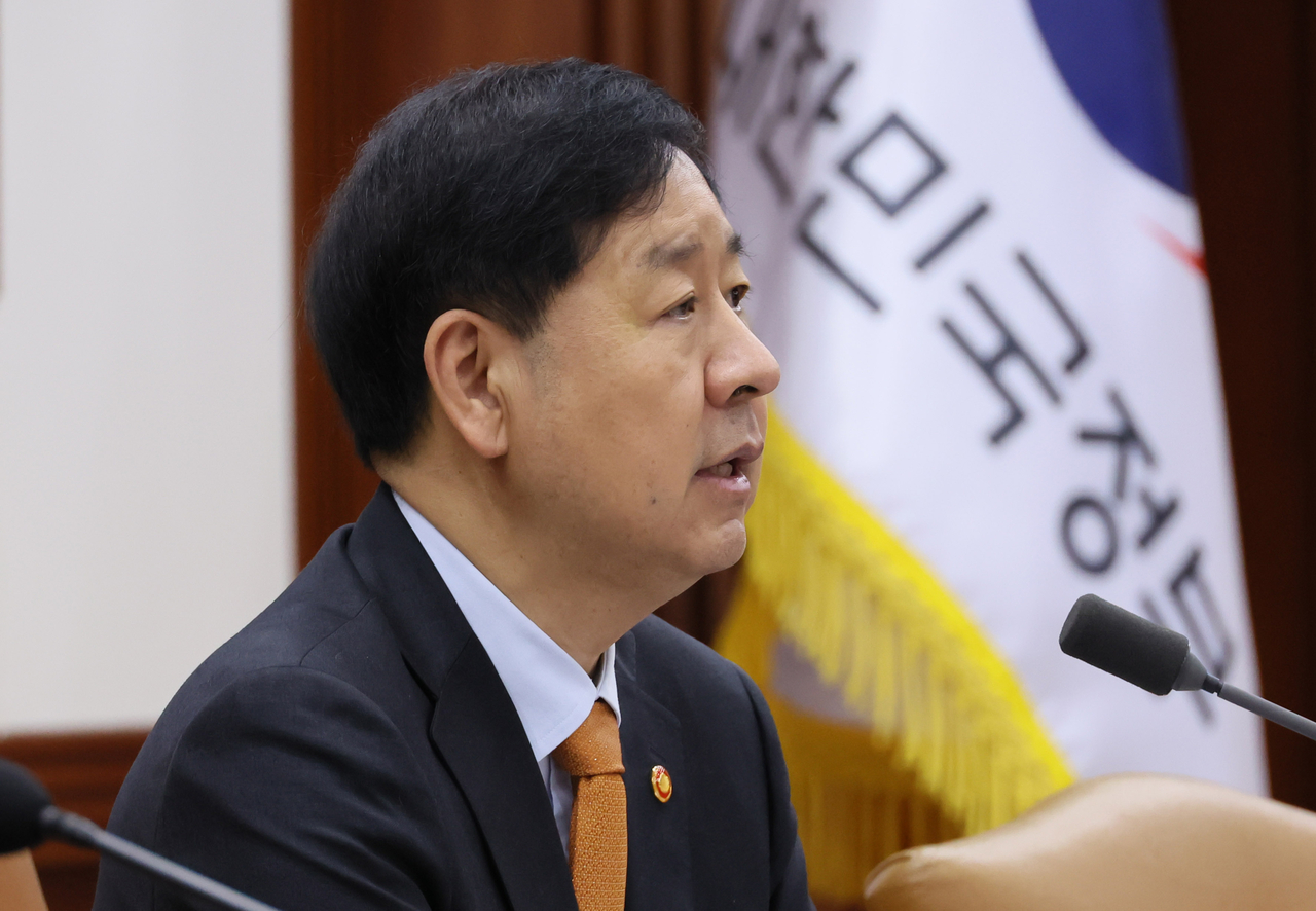 Finance Minister Koo Yun-cheol speaks during an economy-related ministers meeting at the government complex in Seoul on Monday. (Yonhap)