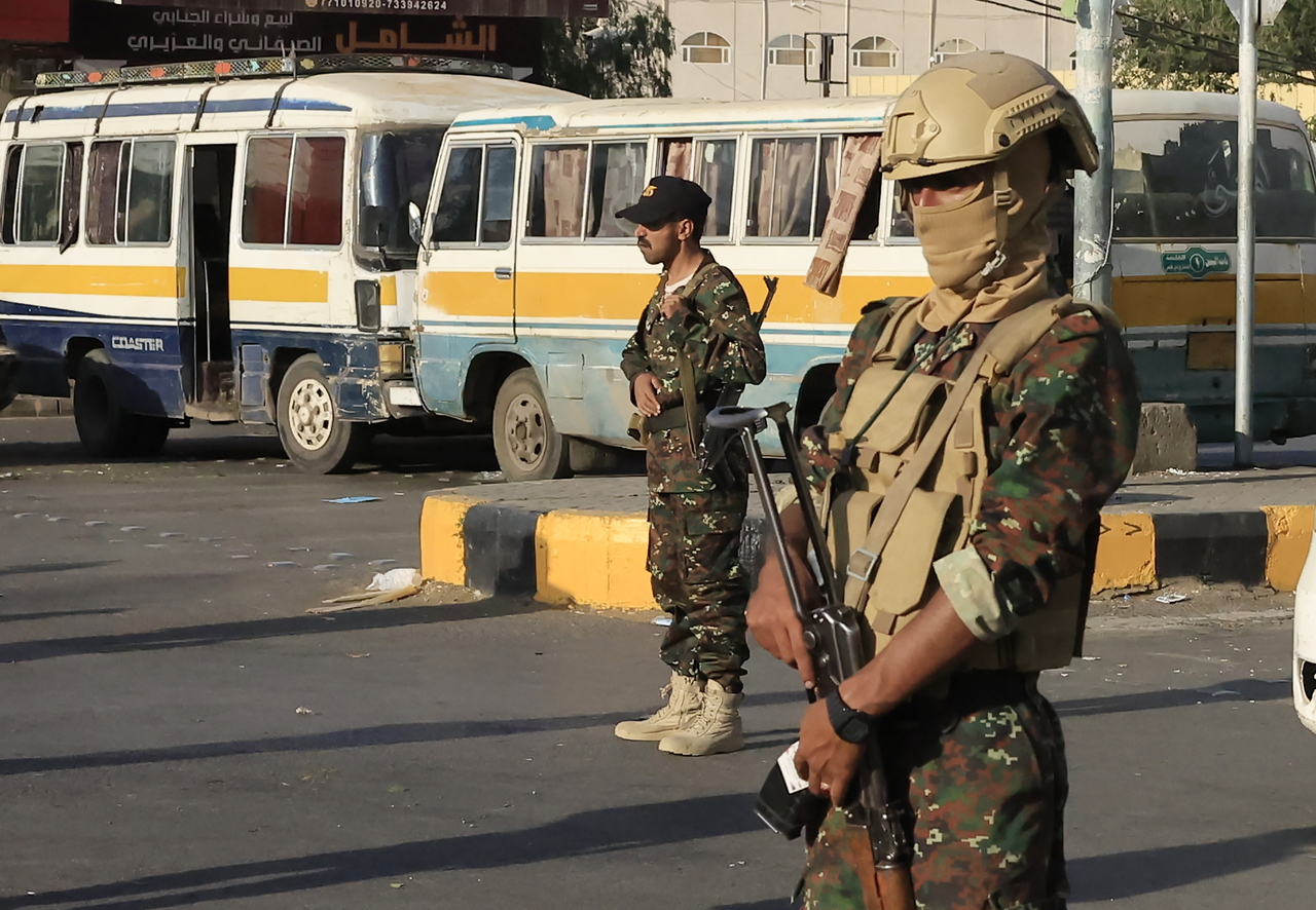 Houthi soldiers patrol a street in Sanaa, Yemen, Friday. (EPA-Yonhap)