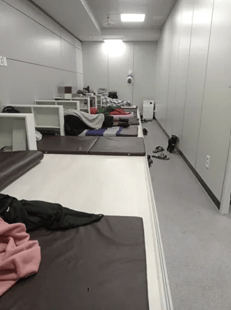 Asylum seekers held in the departure waiting area at Incheon Airport, where several individuals, including children, have remained for months due to blocked refugee claims. (Courtesy of legal advocacy group Duroo)