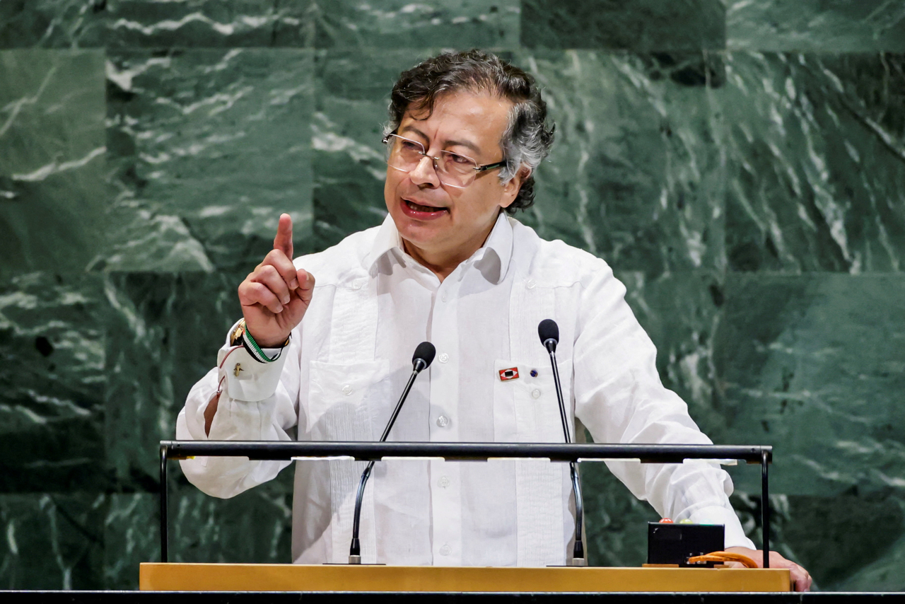 Colombian President Gustavo Petro addresses the 80th United Nations General Assembly in New York, Sept. 23. (Reuters-Yonhap)