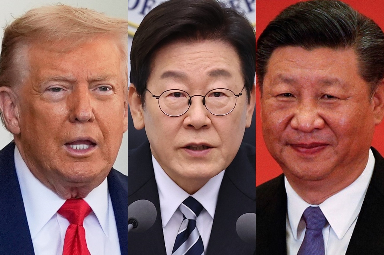 From left: US President Donald Trump, South Korean President Lee Jae Myung and Chinese President Xi Jinping (AP, Yonhap, Reuters)