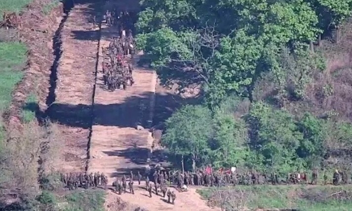 This photo shows North Korean troops near the inter-Korean MDL in 2024. (JCS)