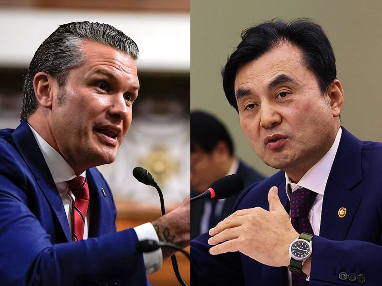 US Secretary of Defense Pete Hegseth (left) and South Korean Defense Minister Ahn Gyu-back (Reuters, Yonhap)