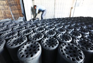 Busy day at briquette depot