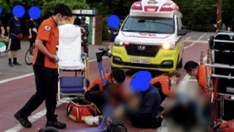 A photo of the accident scene provided by the victim’s family is shown from a screenshot of a Yonhap News TV broadcast. (Yonhap News TV)