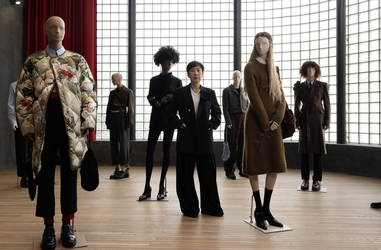 Designer Woo Young-mi poses for a photo at Wooyoungmi Itaewon, the brand's first standalone flagship store in Seoul, ahead of an interview with The Korea Herald on Thursday. (Lee Sang-sup/The Korea Herald)