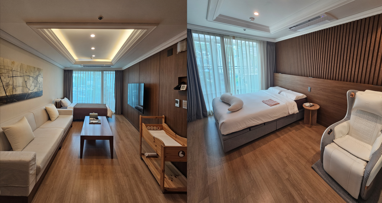 The interior of a presidential suite room at Olivium, featuring a separate living area and bedroom (Olivium)