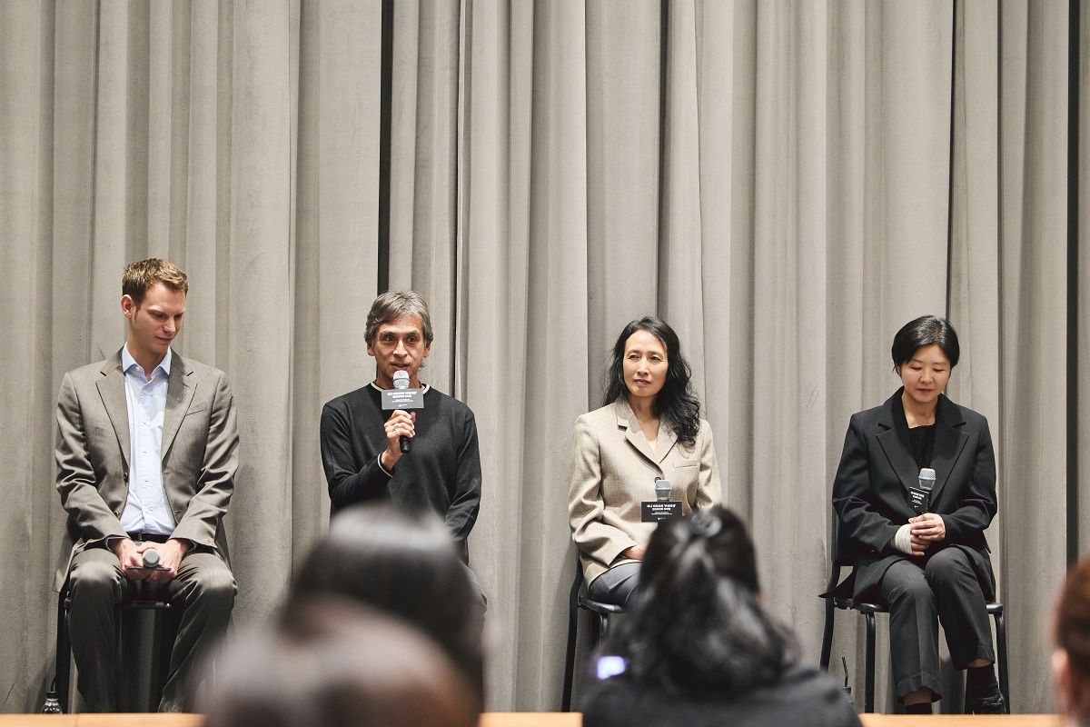 From left, artistic director Daniel Siekhaus, rehearsal directors Edward Paul Martinez and Kim Na-young, and LG Arts Center CEO Lee Hyun-jung attend a press conference on Tuesday at LG Arts Center in Seoul. (LG Arts Center)