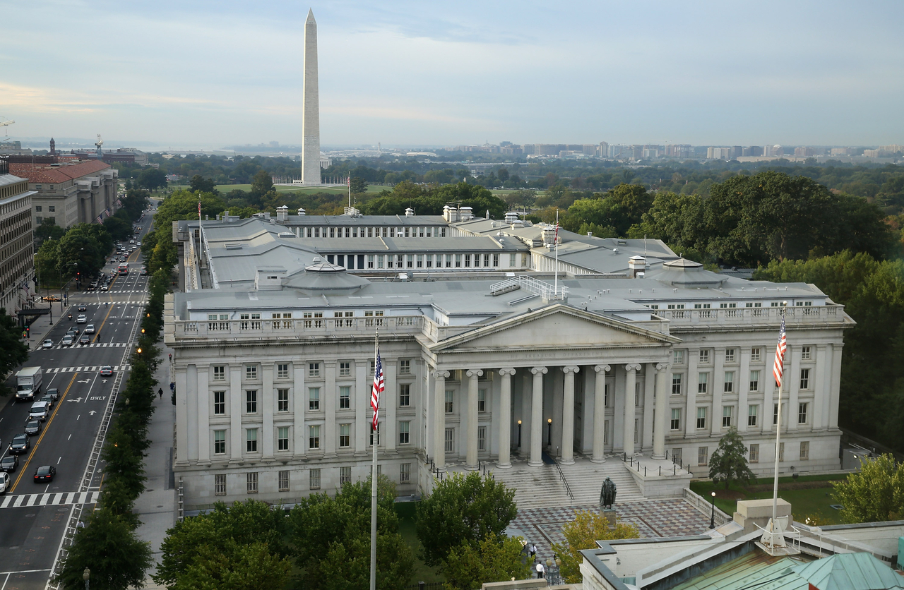 The US Treasury Building, as seen from the Bank of America offices. (Getty Images)