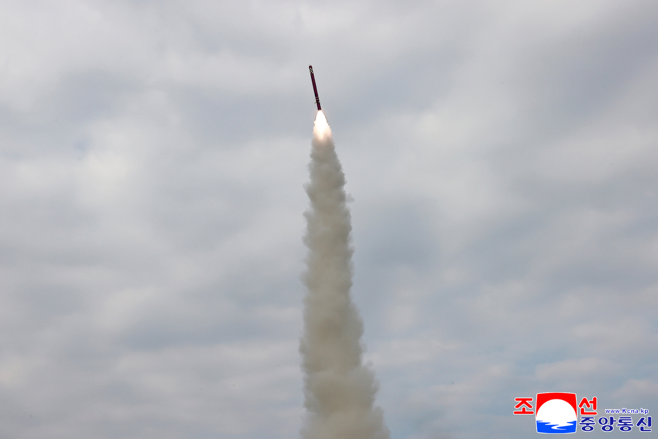 North Korea conducts a test launch of a strategic ship-to-ground cruise missile over the West Sea on Oct. 28, the Korean Central News Agency reported the following day. (KCNA·Yonhap)