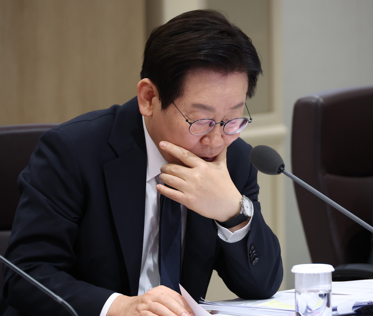 President Lee Jae Myung attends a Cabinet meeting at the presidential office in Seoul on Tuesday. (Yonhap)