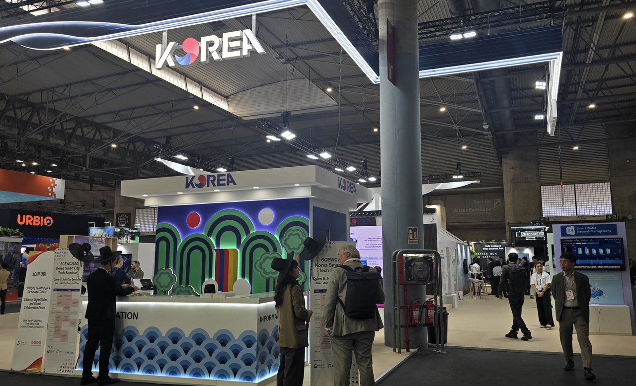 Korean pavilion set up during the Smart City Expo World Congress 2025 at Fira Barcelona Gran Via, in Barcelona, Spain. (Jie Ye-eun/The Korea Herald)