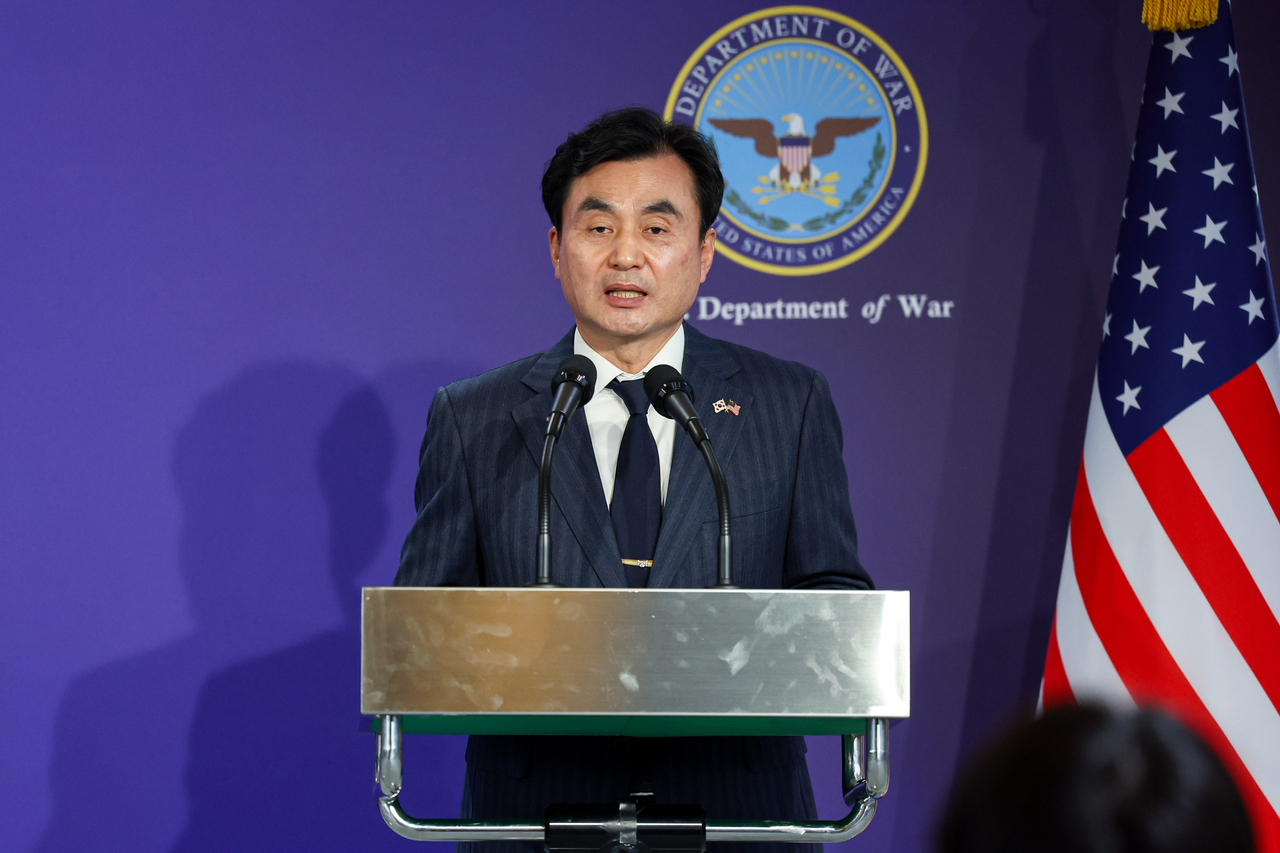 Defense Minister Ahn Gyu-back speaks during the 57th Security Consultative Meeting at the defense ministry in Seoul on Nov. 4. (Yonhap)