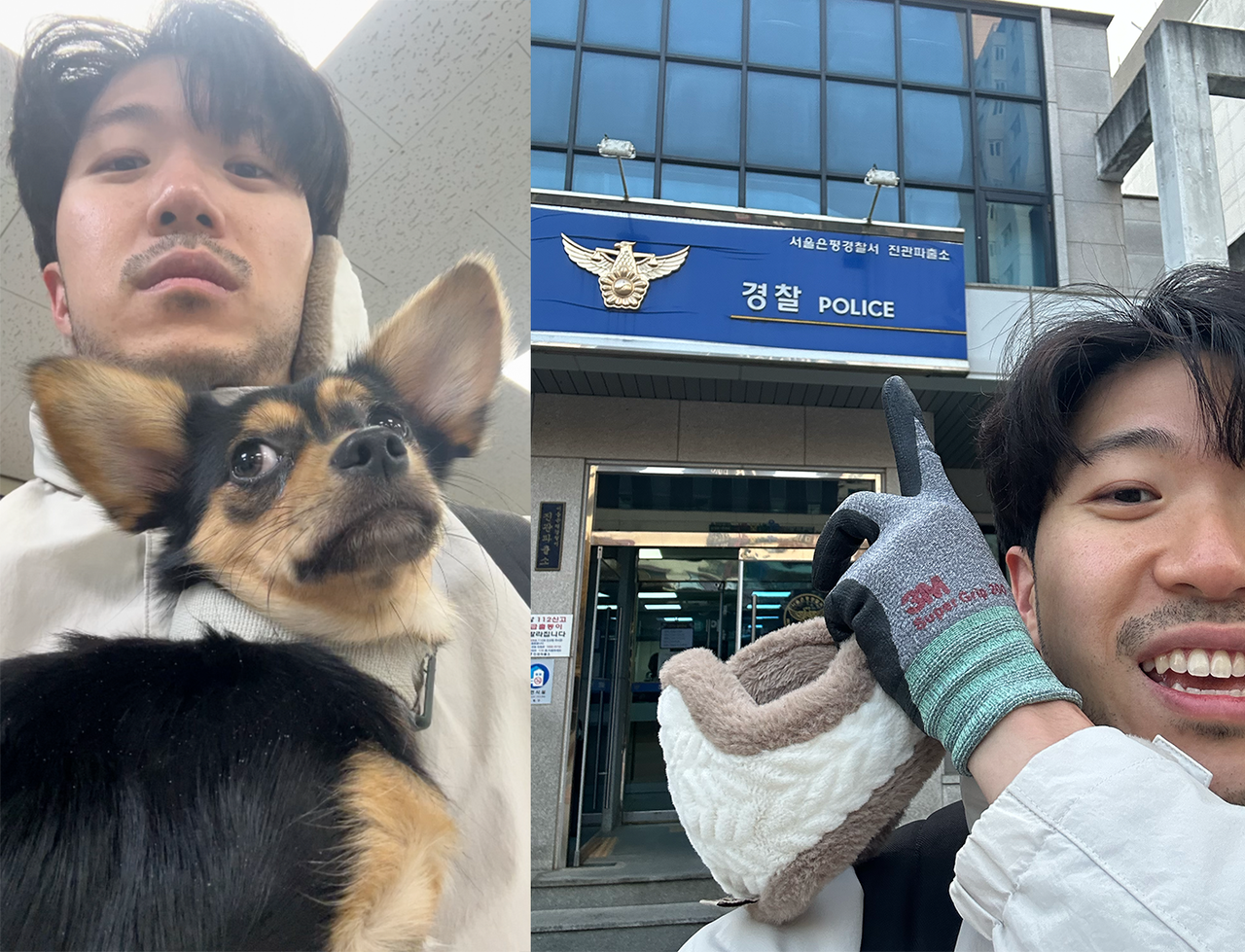 Cho decides to leave the dog at the police station. (Photos provided by Cho)