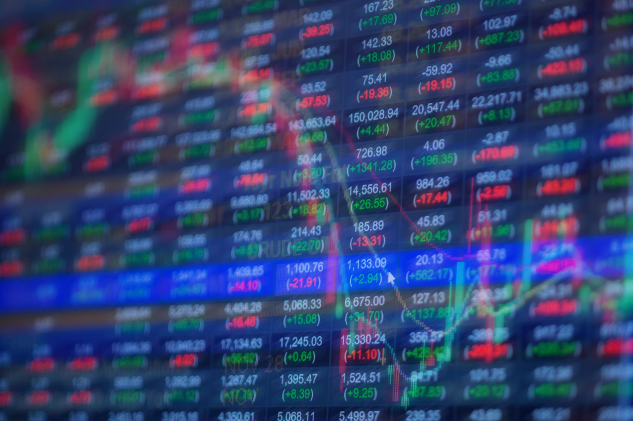 Stock market chart,Stock market data on LED display concept. (123RF)