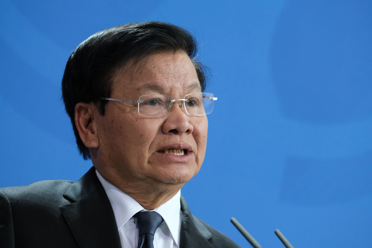 Laotian Prime Minister Thongloun Sisoulith and German Chancellor Angela Merkel (not pictured) speak to the media following talks at the Chancellery on March 13, 2019 in Berlin, Germany. (Getty Images)