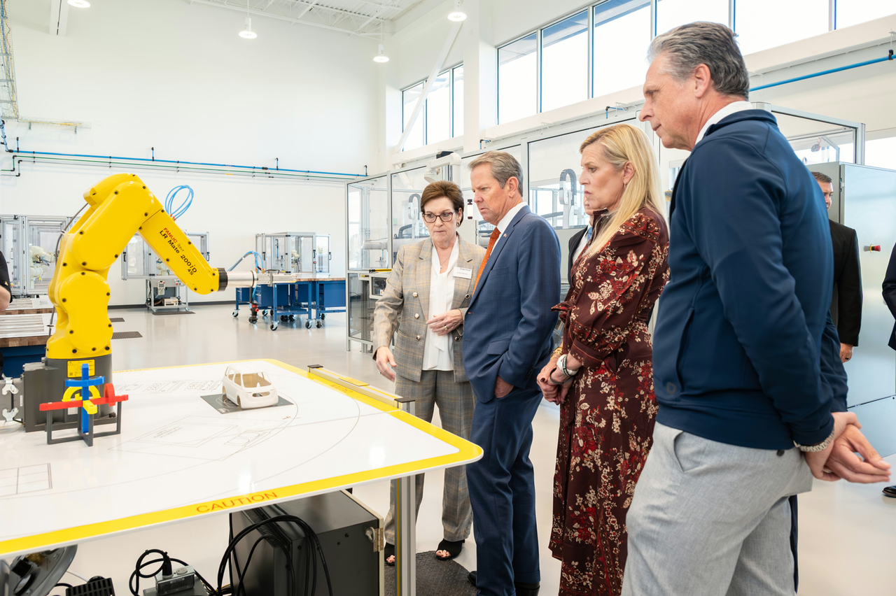 Officials from Hyundai Motor Group Metaplant America and Georgia, including Gov. Brian Kemp (second from left), tour the newly opened Hyundai Mobility Training Center of Georgia in Ellabell on Nov. 6. (Hyundai Motor America)