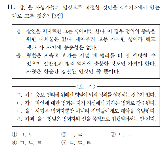 A passage in the Life and Ethics section of this year's Suneung explains Kant's retributivist theory. (Korea Institute for Curriculum and Evaluation)