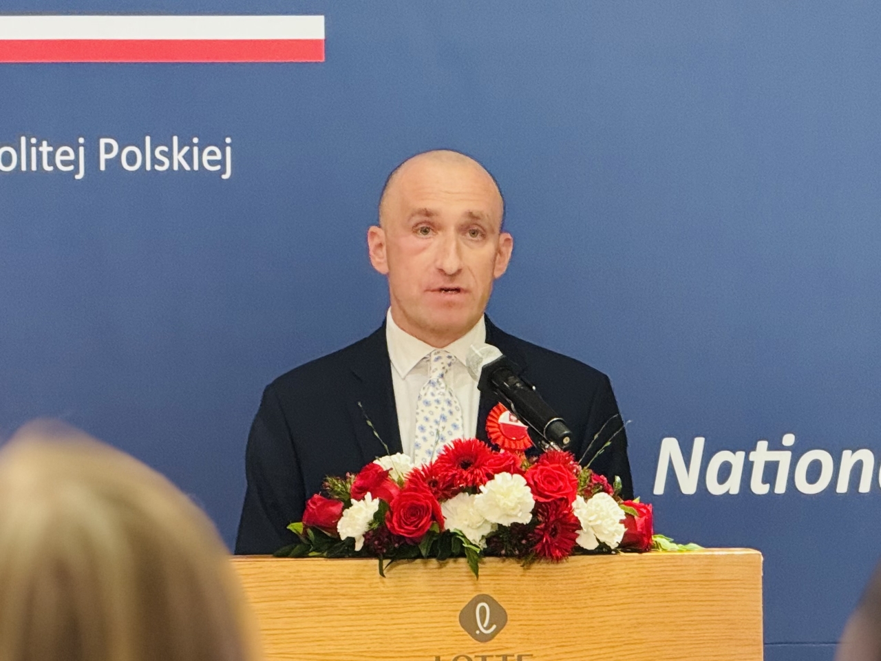 Polish Ambassador to Korea Bartosz Wisniewski delivers remarks at a celebration of Polish Independence Day at Lotte Hotel in Jung-gu, Seoul, Nov. 12. (Sanjay Kumar/The Korea Herald)