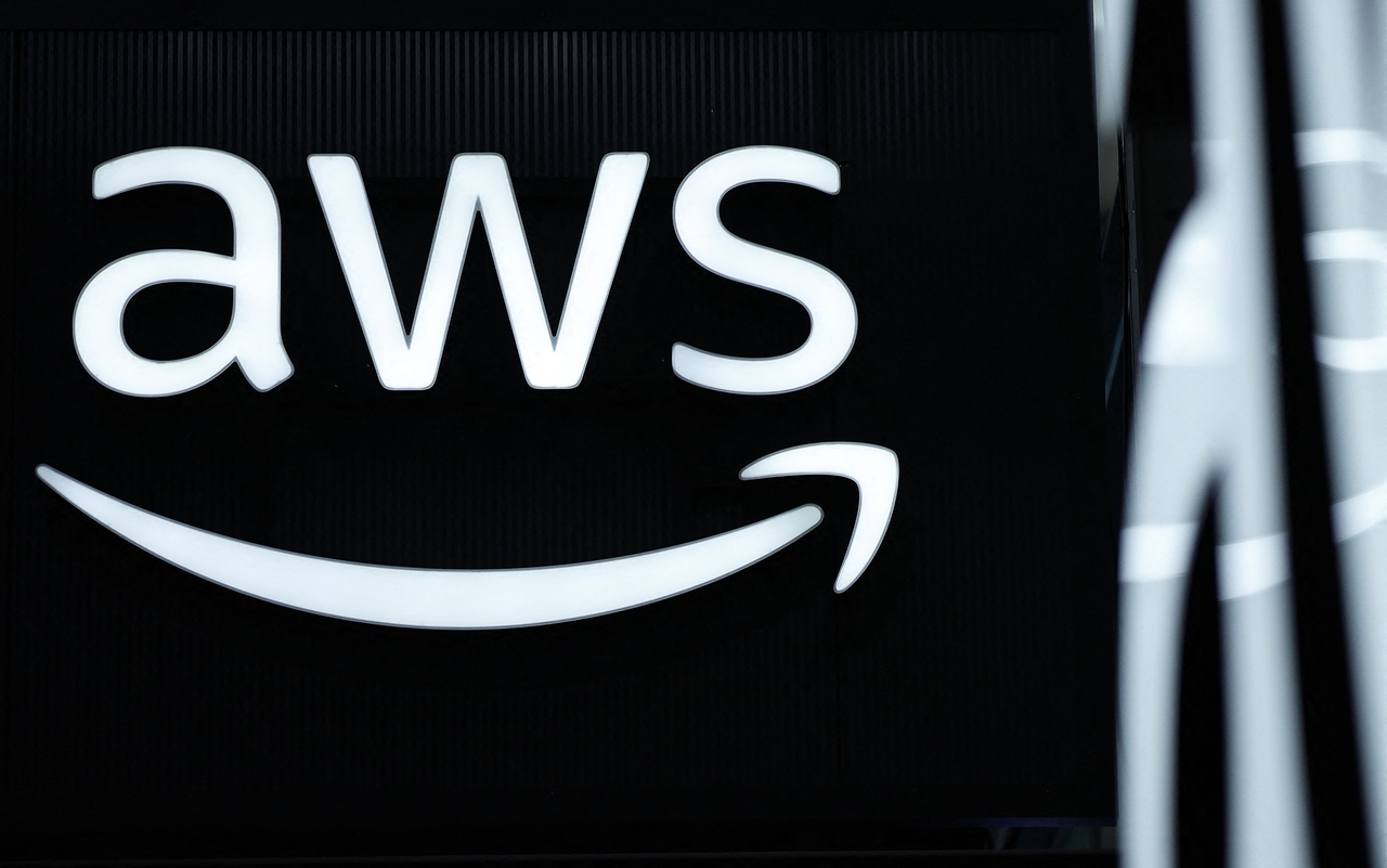 The logo of Amazon Web Services is seen at a trade fair in Hanover, Germany. (AFP-Yoonhap)