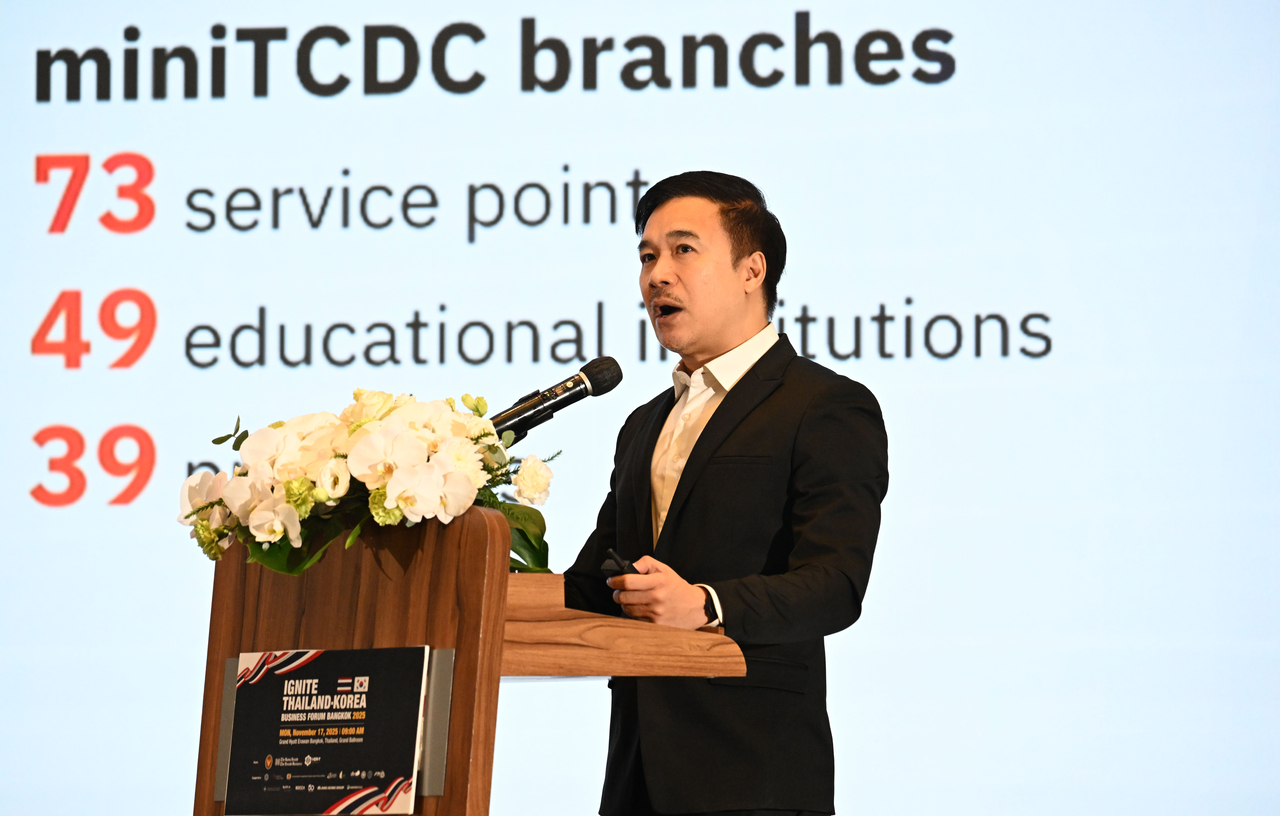 Chakrit Pichyangkul, director of the Creative Economy Agency, speaks at the Ignite Thailand-Korea Business Forum in Bangkok on Monday. (Park Hae-mook/The Korea Herald)