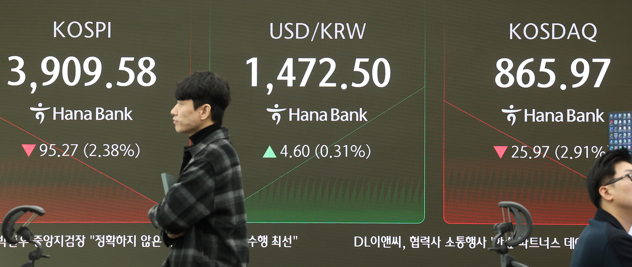 The view of a dealing room of Hana Bank in Seoul on Friday. (Yonhap)