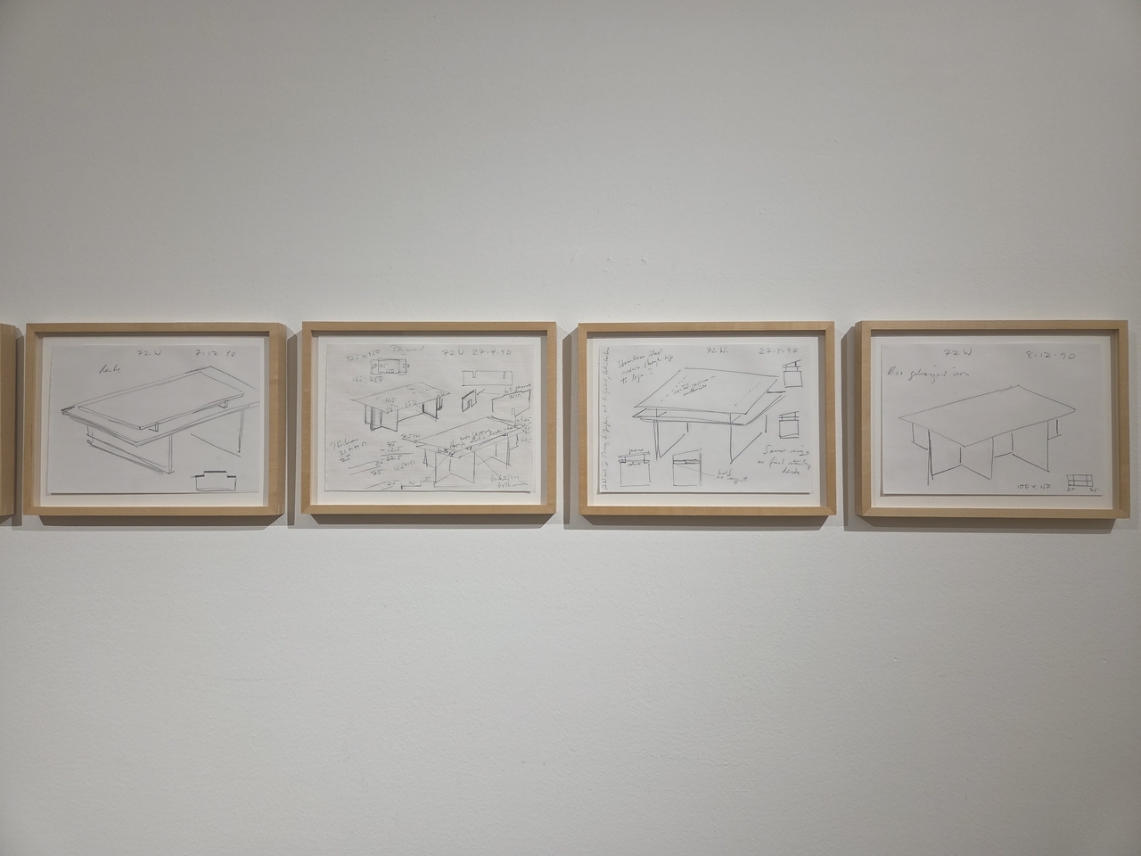 Donald Judd's furniture sketches are on view at the "Donald Judd: Furniture" exhibition at Hyundai Card Storage in Seoul on Wednesday. (Park Yuna/The Korea Herald)