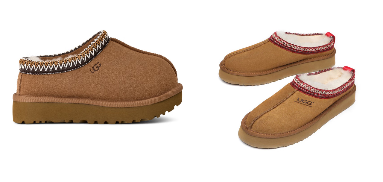 신세계인터내셔날이 공식 수입하는 미국 어그(왼쪽)와 어그 오스트레일리아(UGG Australia)® 호주 어그 제품. 가운데 알파벳 G의 크기가 다르다. [각 브랜드 제공]